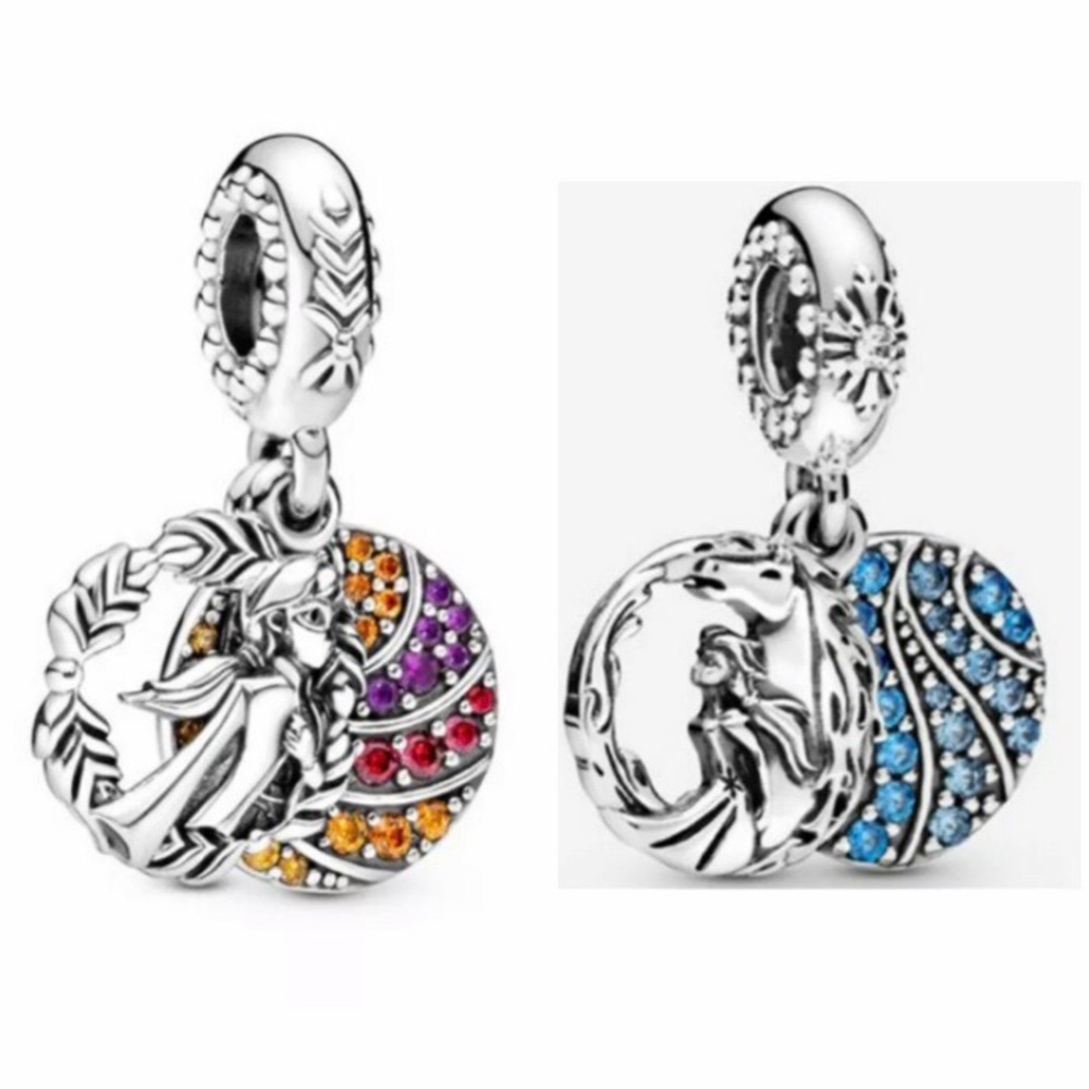 2 Disney Frozen Anna, Elsa and Nokk Dangle Charm /Not Pandora